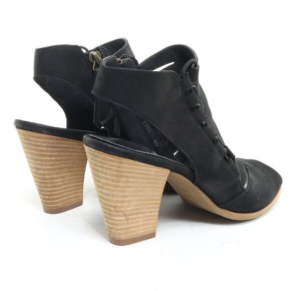Paul Green Women UK7 US9 Black Leather Open Toe Back Strap Heeled Sandal Sabrina - Picture 9 of 16